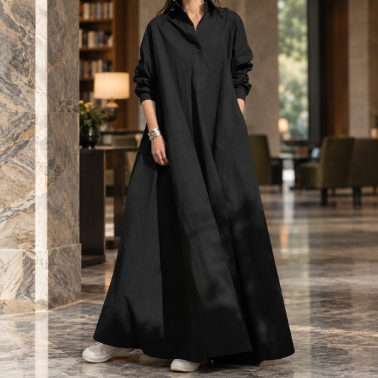 Abigail A-Line Maxi Dress - Women's Shirt Collar Dress