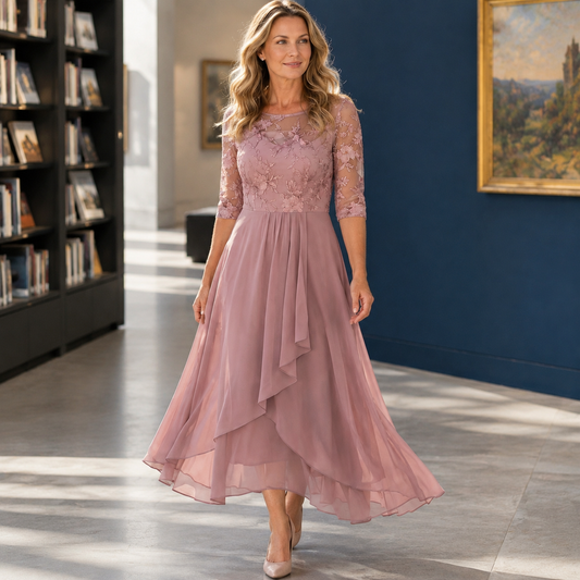 Mireille-Eve Asymmetric Dress - Women's Lace Midi Dress