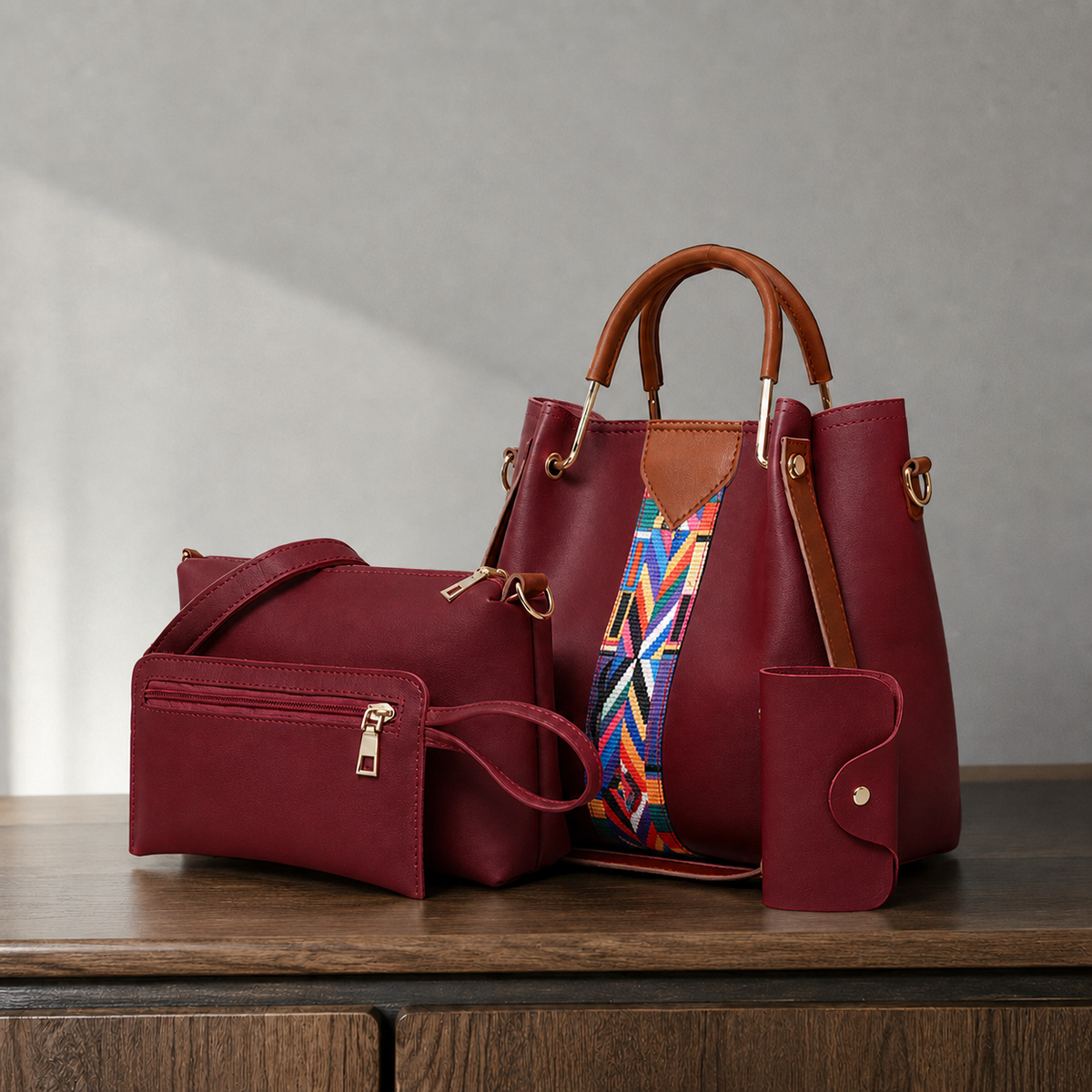 Arcuri Geo Handbag Set - Four Piece Women's Bag Set
