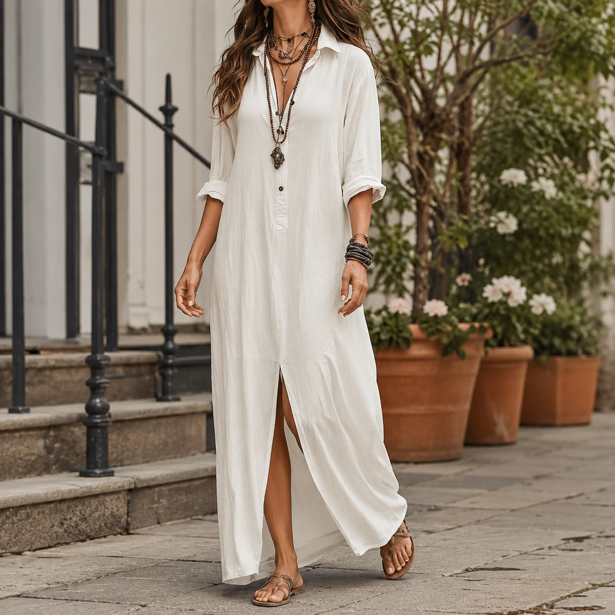 Marcella Maxi Shirt Dress - Women's Cotton Shirt Dress