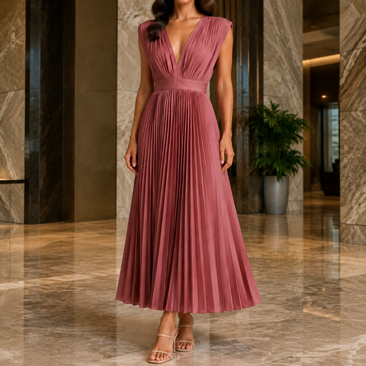 Marisol-Skye Pleated Maxi Dress - Women's V-Neck Dress