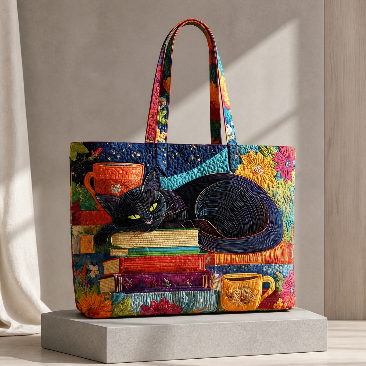 Argentieri Quilted Tote - Cat Motif Women's Shoulder Bag