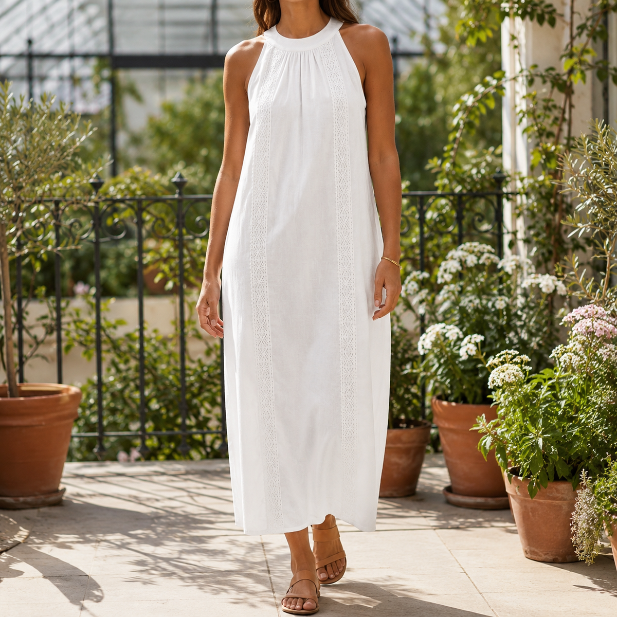 Priscilla Lace Midi Dress - Women's Halter Neck Dress