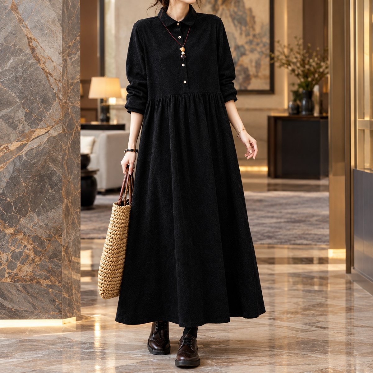 Arabelle-Jane Gathered Maxi Dress - Women's Collar Dress