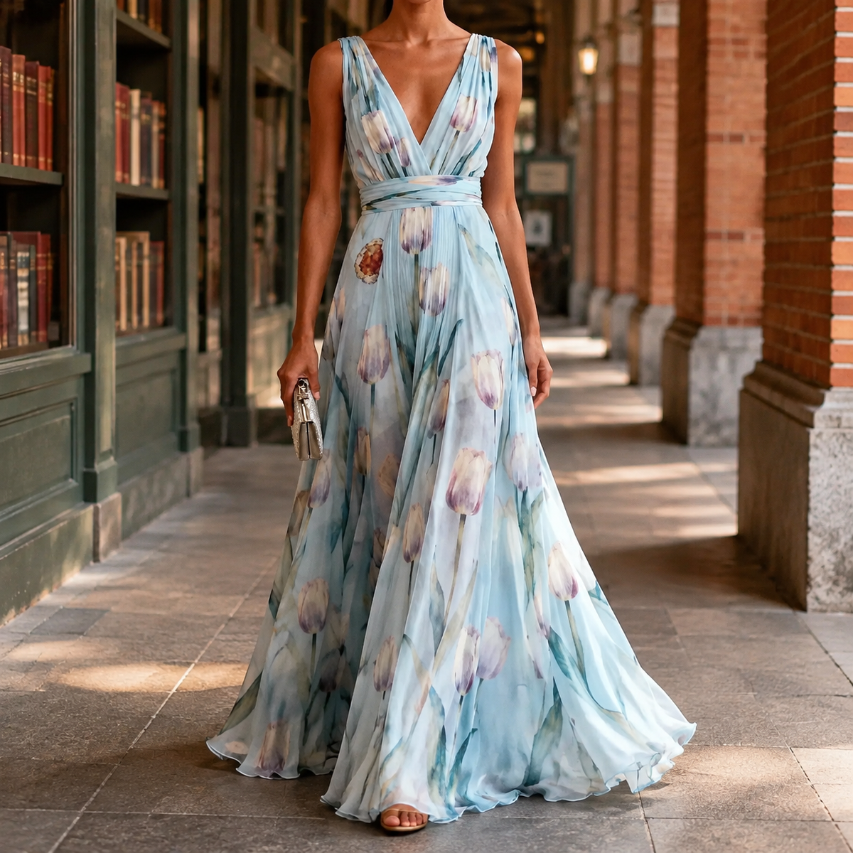 Annabel-Lane Deep V Dress - Women's Floral Maxi Dress