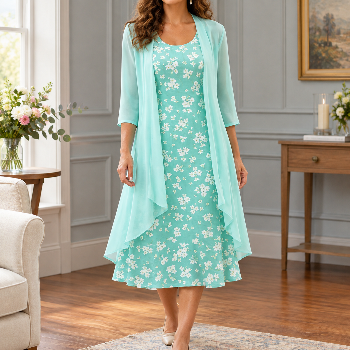 Helena-Rose Floral Dress Set - Women's Two Piece Midi Set