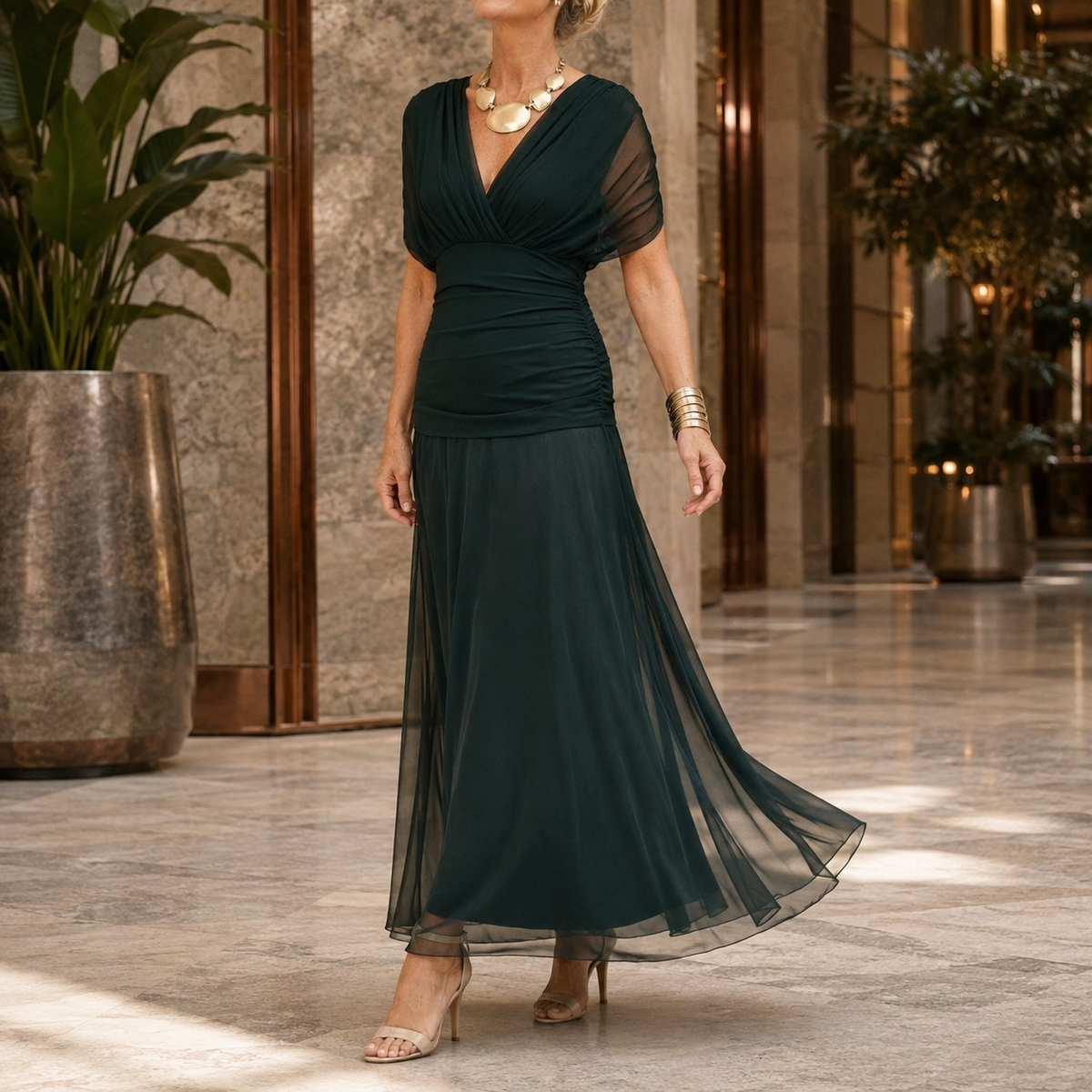 Lydia-Hope Wrap Maxi Dress - Women's V-Neck Occasion Dress