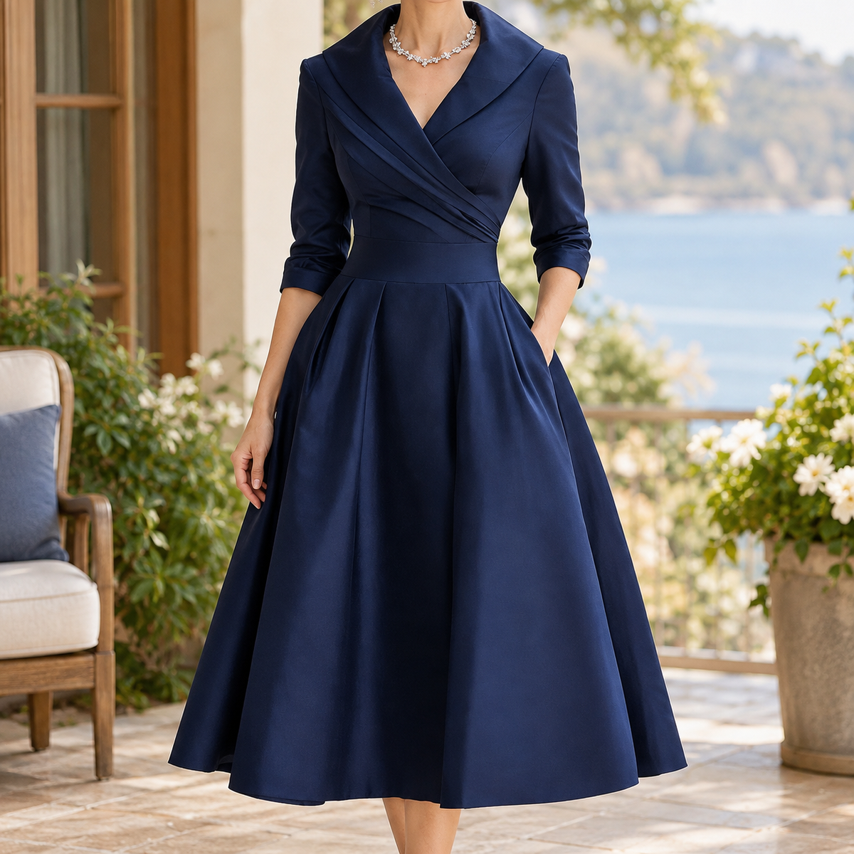 Simone-Skye Wrap Dress - Shawl Collar Women's Midi
