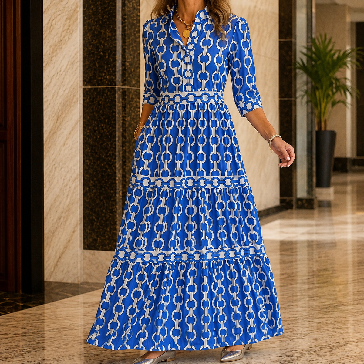 Bianca Tiered Maxi Dress - Collared Women's Maxi Dress