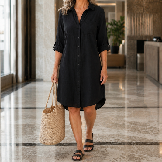 Gabriella Buttoned Shirt Dress - Women's Short Dress
