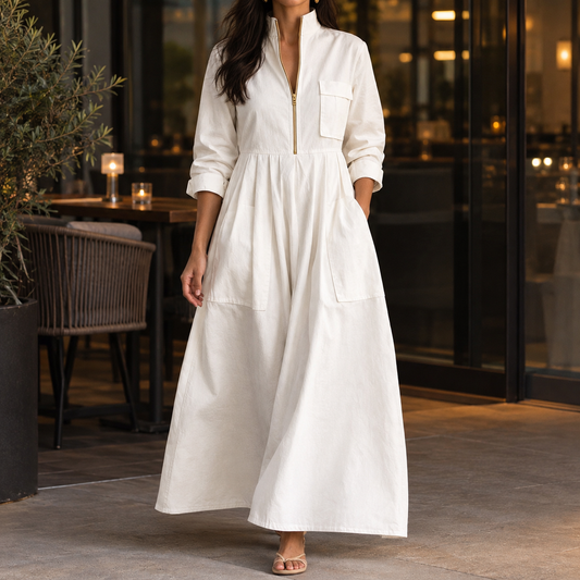 Guinevere-Hope Half-Zip Maxi Dress - Women's Pocket Dress