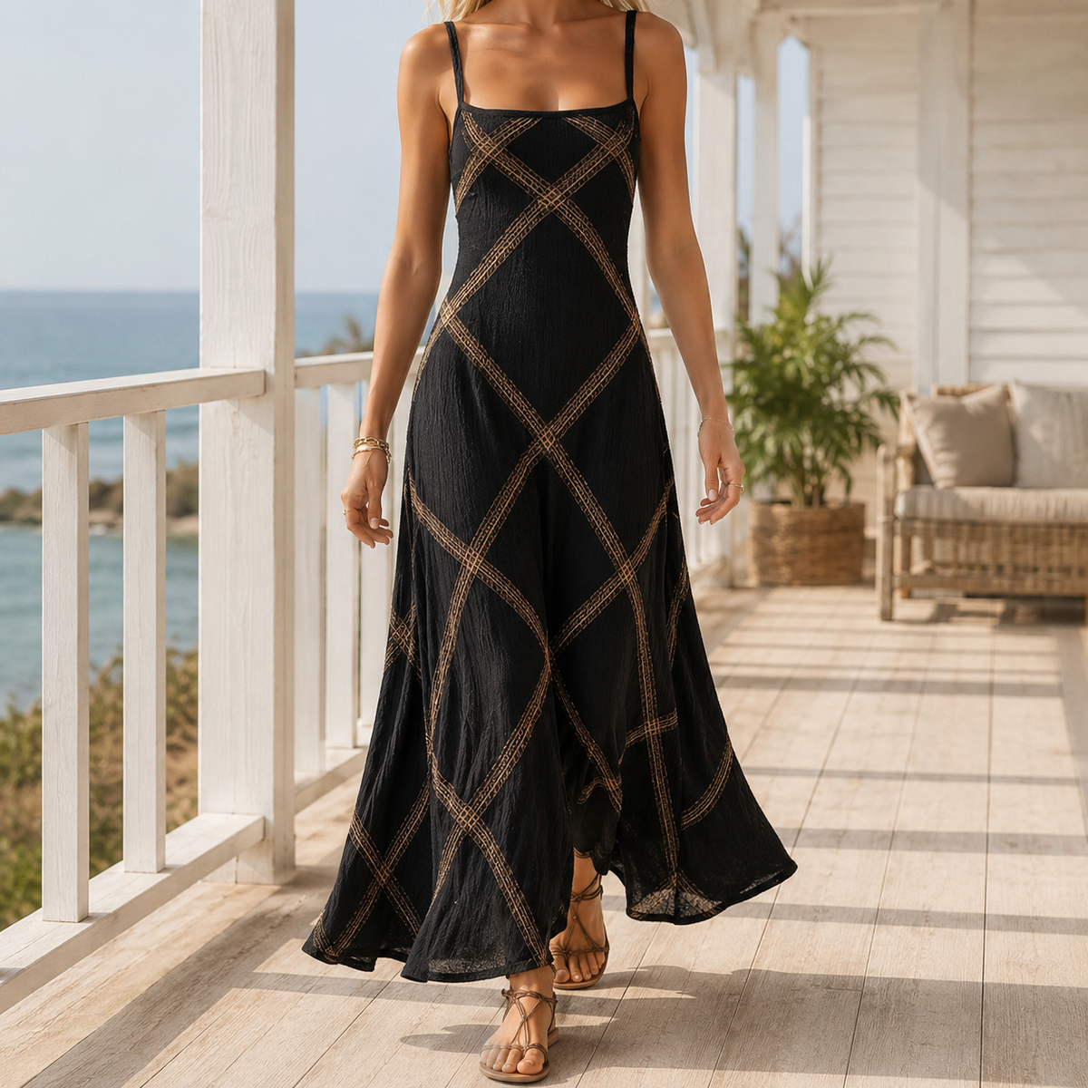 Carmen-Mae Geometric Maxi Dress - Women's Strappy Dress