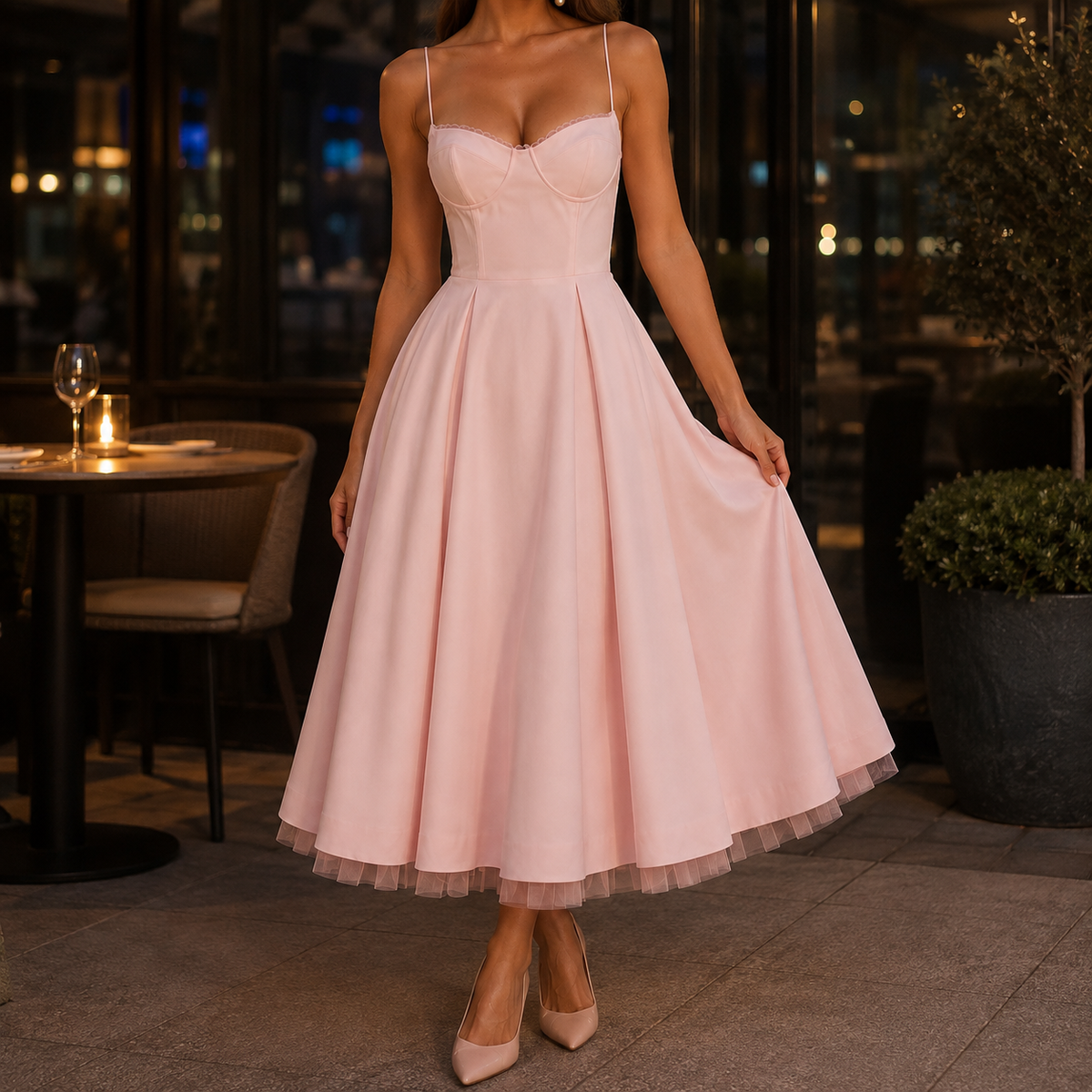 Tamsin-Skye Corset Midi Dress - Women's Pleated Dress