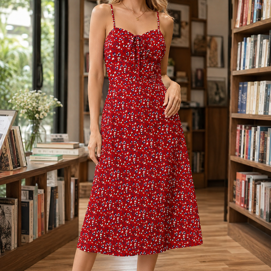 Thomasina Floral Midi Dress - Women's Tie Front Dress