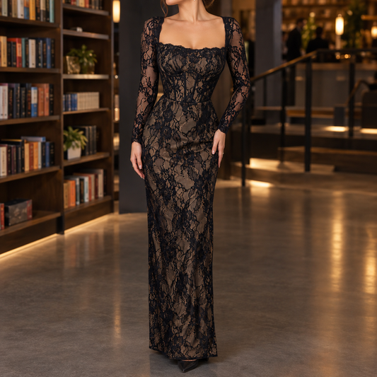Zoe-Faye Lace Maxi Dress - Women's Long Sleeve Dress