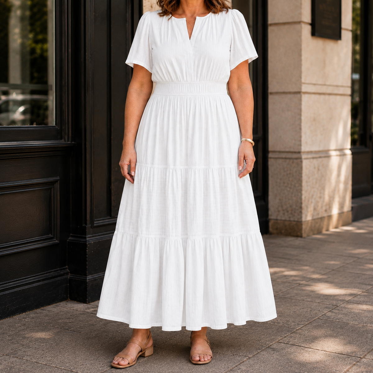 Zinnia Tiered Maxi Dress - Women's Shirred Waist Dress