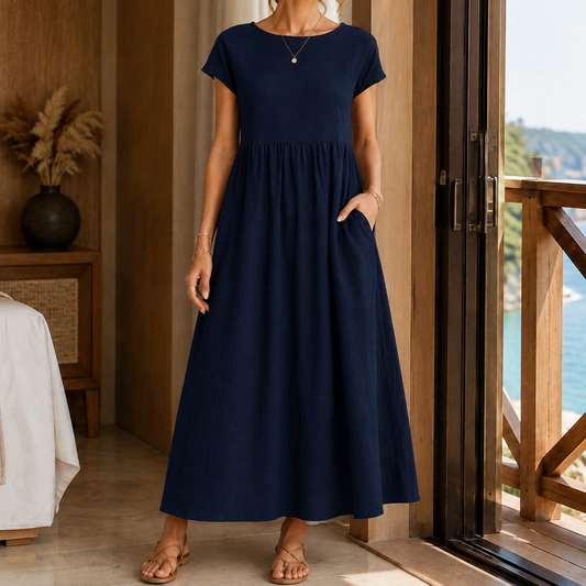 Elena-Louise Gathered Midi Dress - Women's Pocket Dress