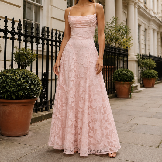 Pippa Floral Maxi Dress - Women's Appliqué Open Back Gown