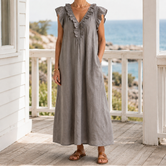 Carmen-Eve Ruffle Maxi Dress - Women's Linen Maxi Dress