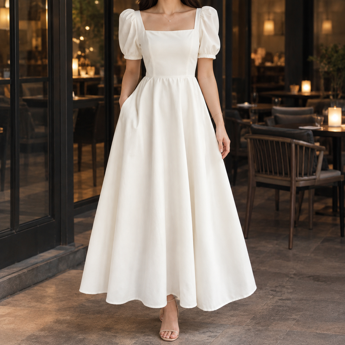 Sylvie-Hope Square Neck Dress - Puff Sleeve Women's Dress