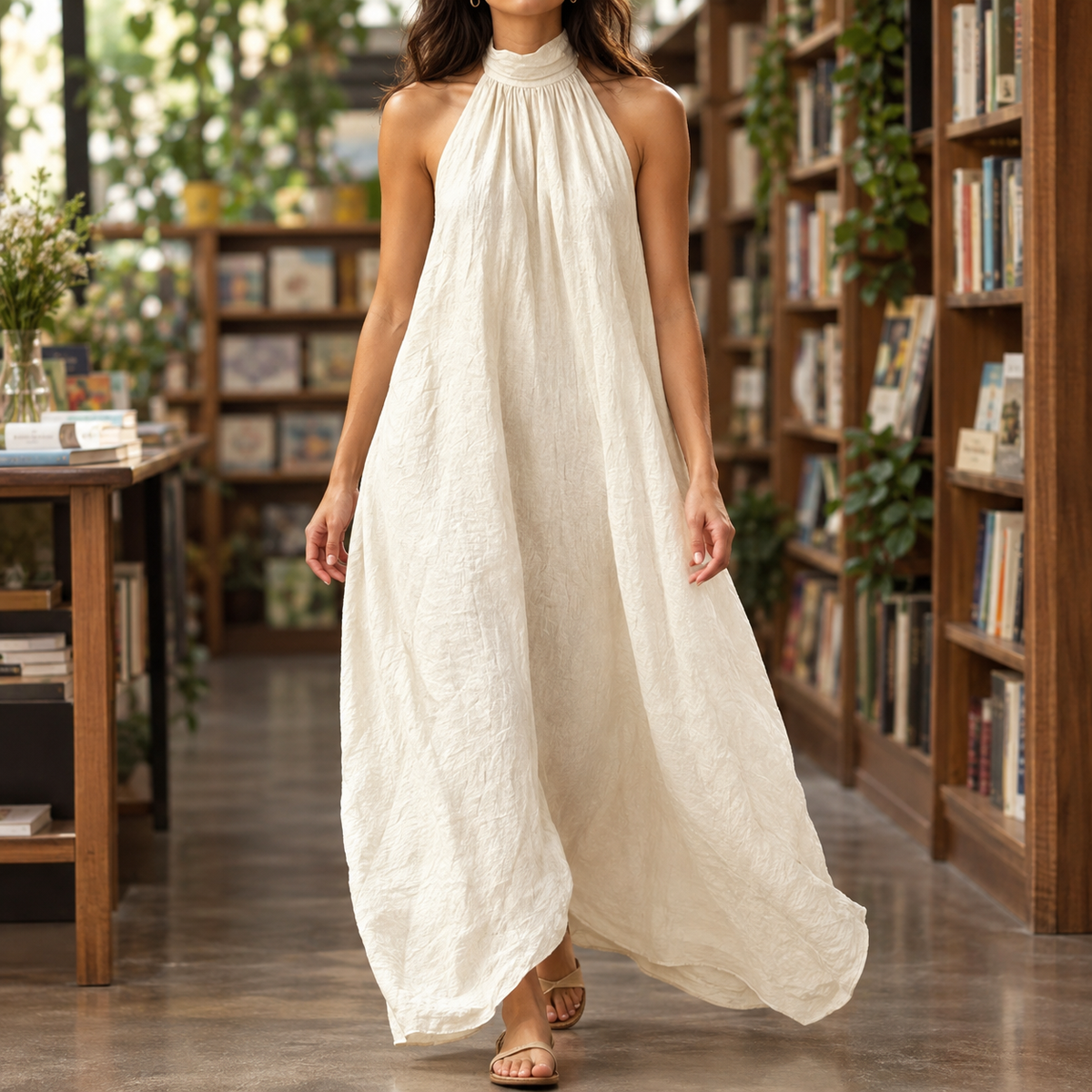 Ascelin-Rae Halter Maxi Dress - Women's Sleeveless Dress