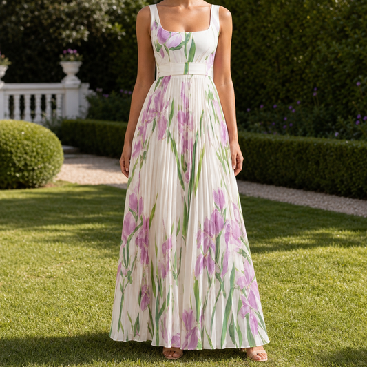 Orla-Grace Pleated Maxi Dress - Women's Square Neck Dress