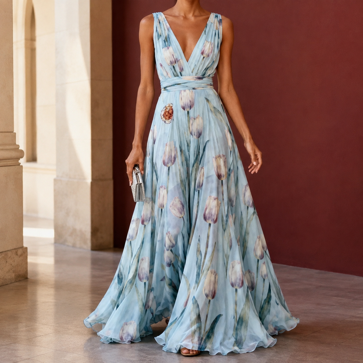 Annabel-Lane Plunge Maxi Dress - Women's Print Dress