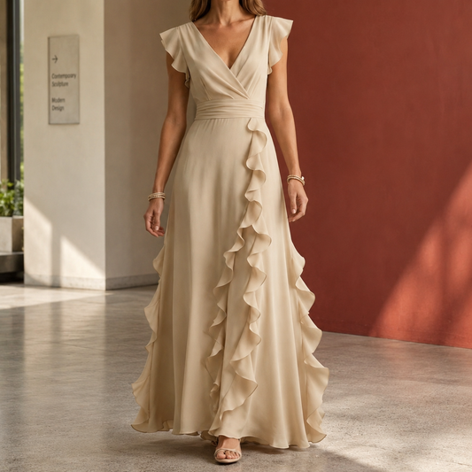Anais-June Ruffle Maxi Dress - Women's Wrap Style Dress