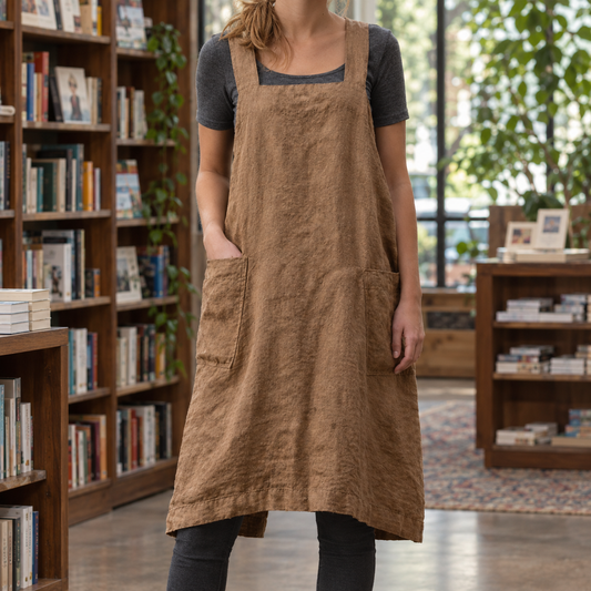 Yara-Pearl Pinafore Dress - Cotton-Linen Women's Dress