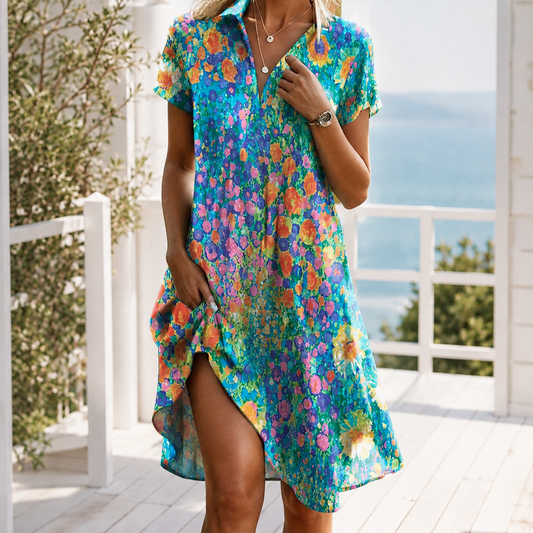 Aimee-Jane Boho Dress - Women's Short Sleeve Midi Dress