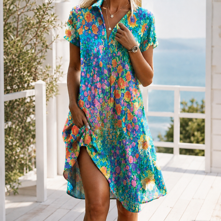 Aimee-Jane Boho Dress - Women's Short Sleeve Midi Dress