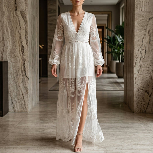Willa Lace Maxi Dress - Women's Balloon Sleeve Dress