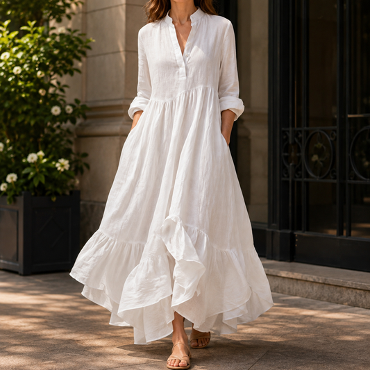 Anais Ruffle Maxi Dress - Women's Stand Collar Dress