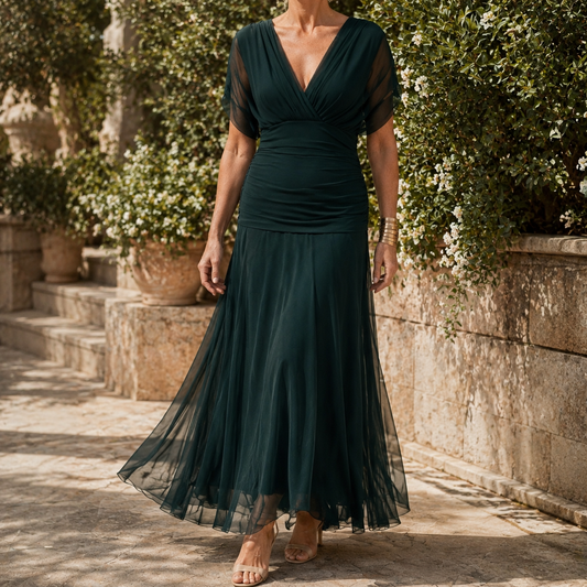 Vera-Rae Draped Maxi Dress - Flutter Sleeve Women's Dress