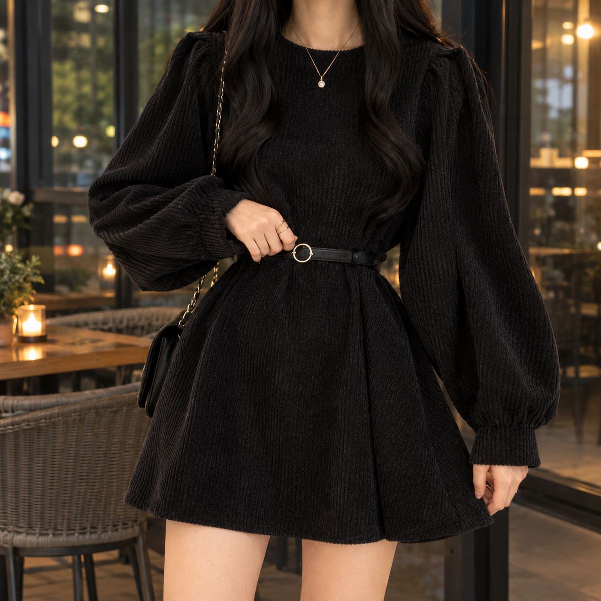 Halcyon-Eve A-Line Dress - Women's Corduroy Mini Dress