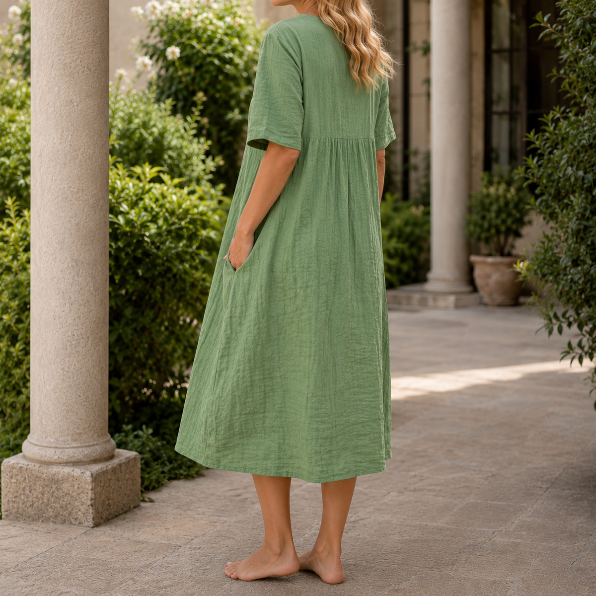 Anouk-Kate Crinkle Midi Dress - Women's Linen Dress
