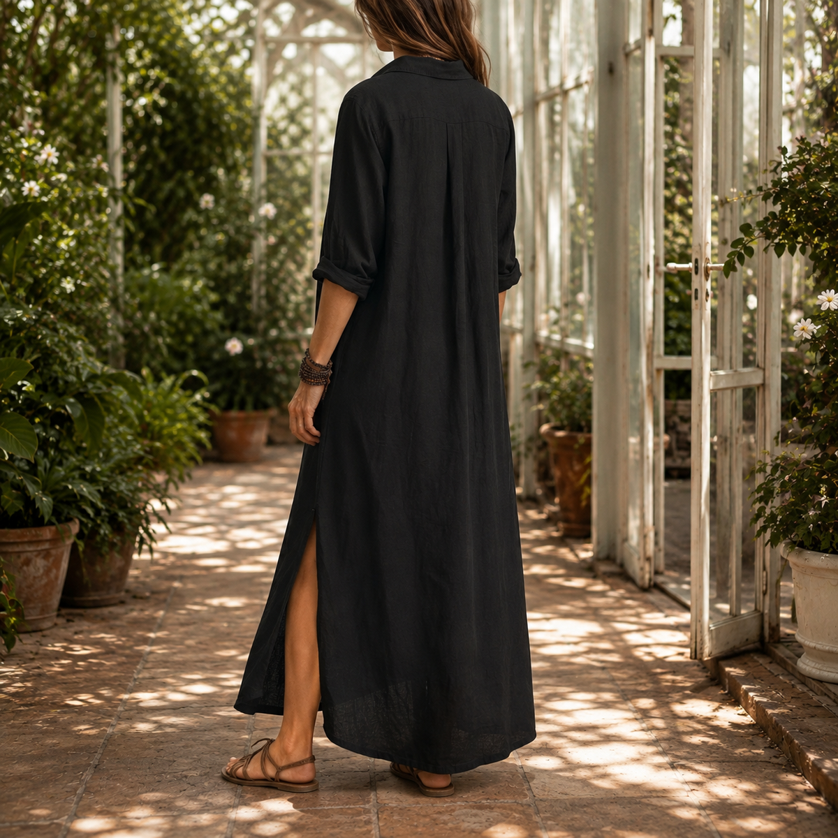 Estella-Mae Maxi Shirt Dress - Cotton-Linen Women's Dress