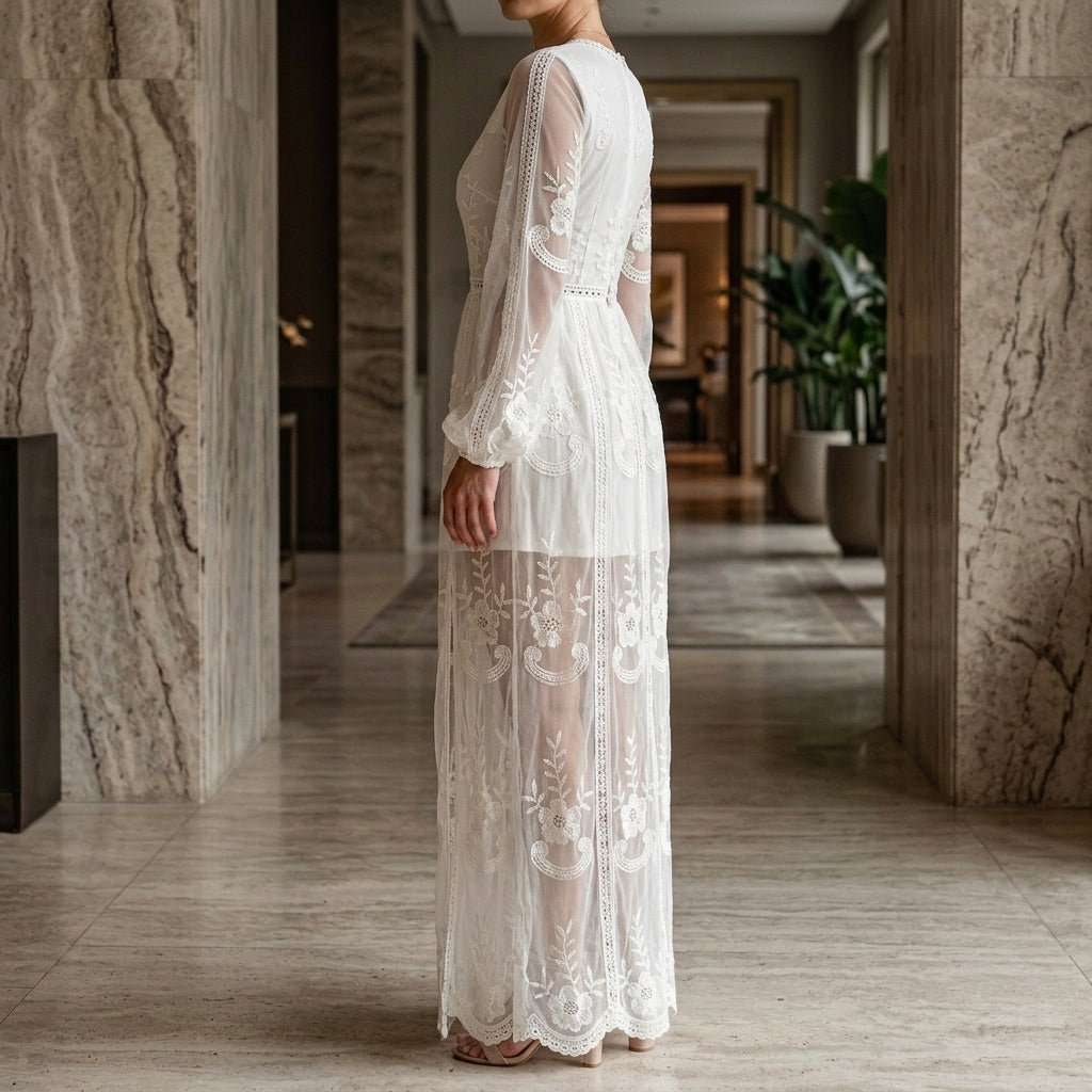 Willa Lace Maxi Dress - Women's Balloon Sleeve Dress