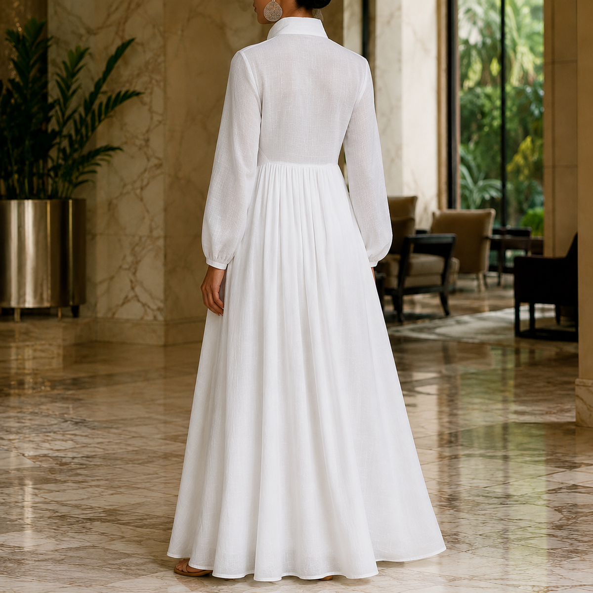 Evangeline Button-Front Maxi Dress - Women's Cotton Linen