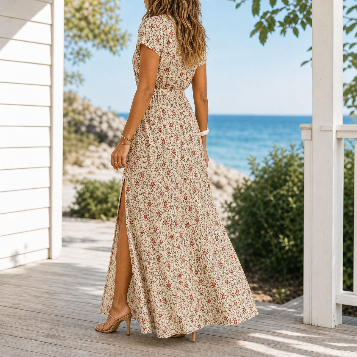 Alba-June Wrap Maxi Dress - Women's Side Slit Dress