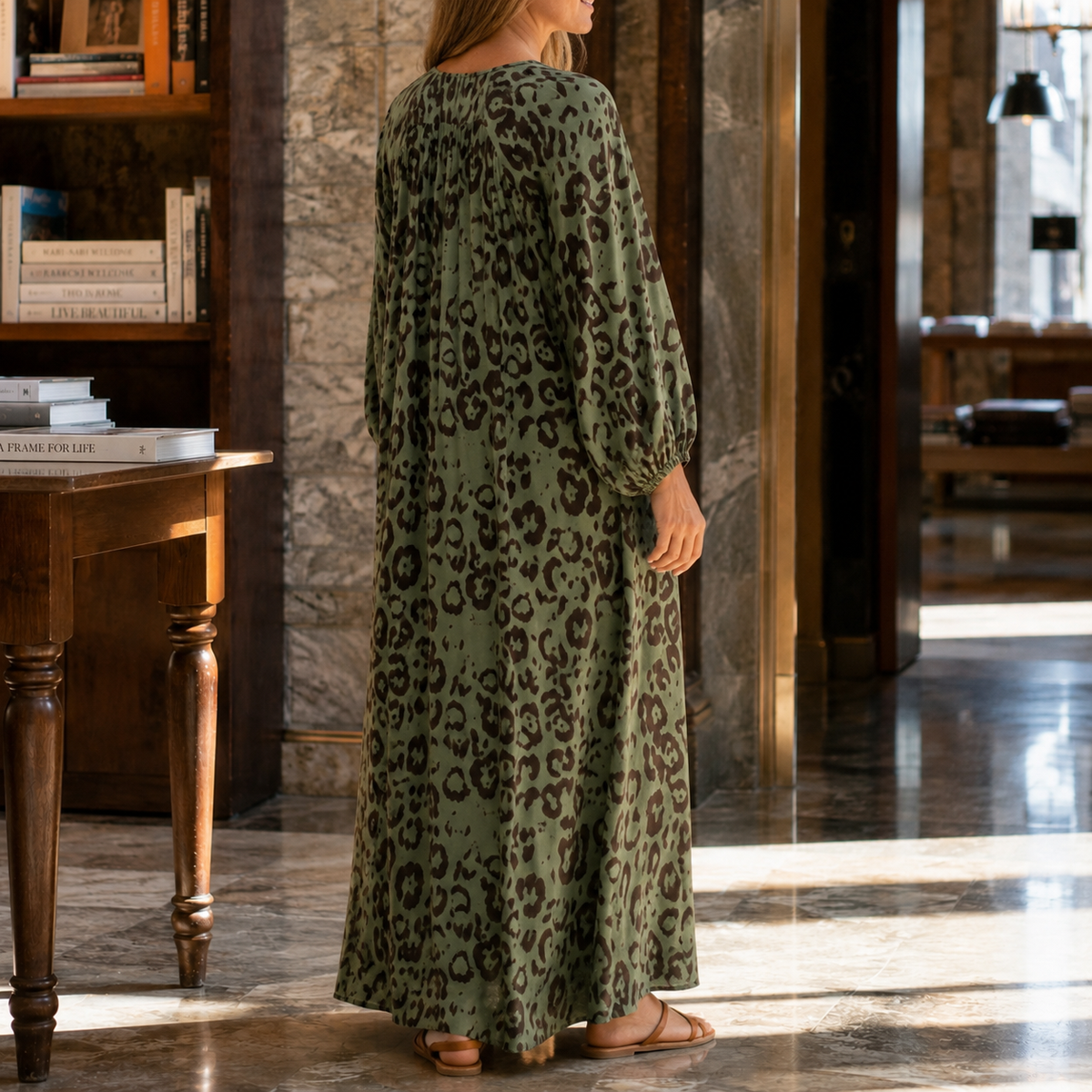 Edith Leopard Maxi Dress - Women's Balloon Sleeve Dress