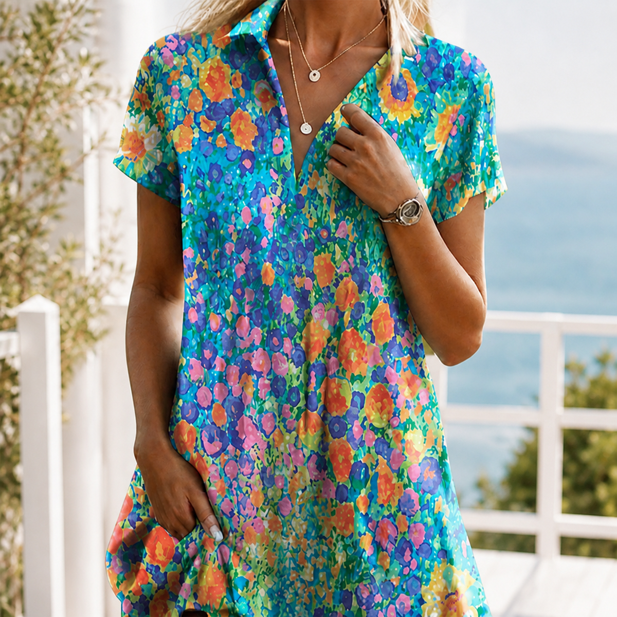 Aimee-Jane Boho Dress - Women's Short Sleeve Midi Dress