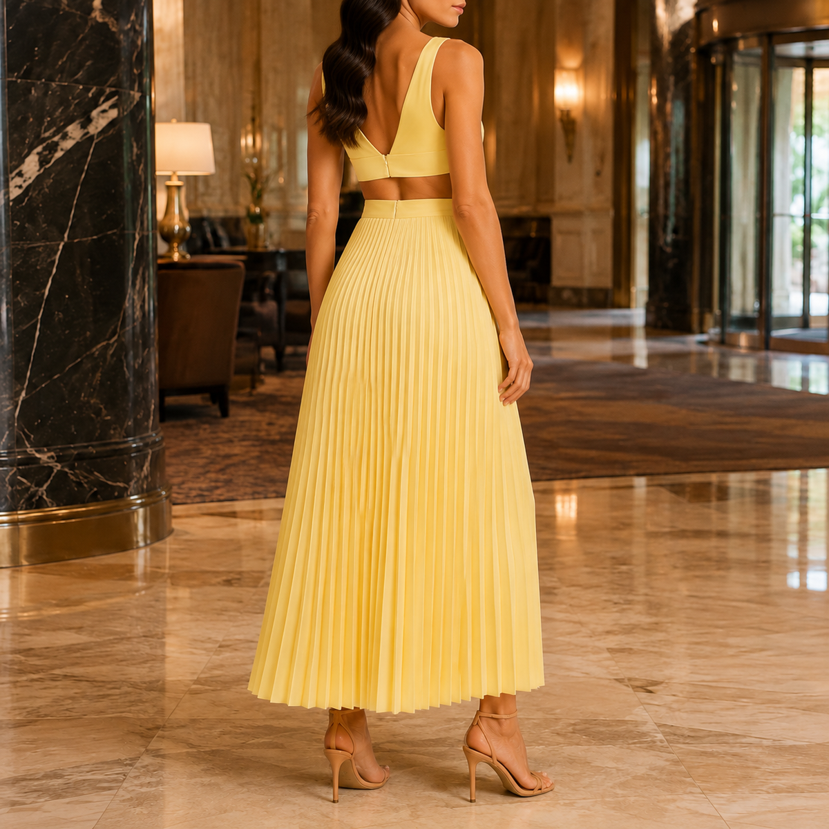 Clara-Jane Pleated Maxi Dress - Women's Cutout Dress