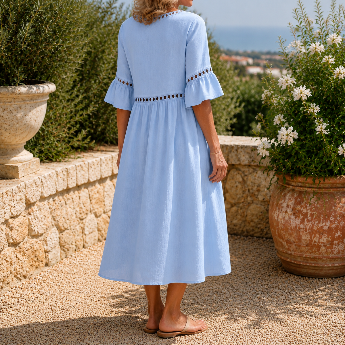 Estella-Rae Eyelet Midi Dress - Women's Linen Midi Dress