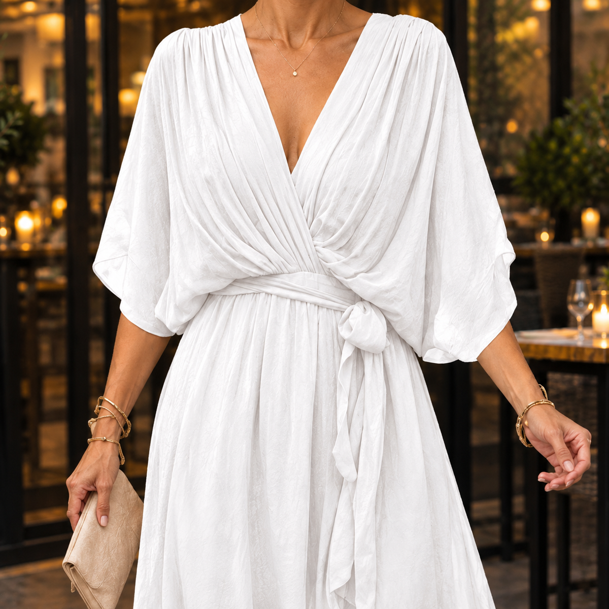 Mathilde-Lane Draped Midi Dress - Women's Wrap Look Dress