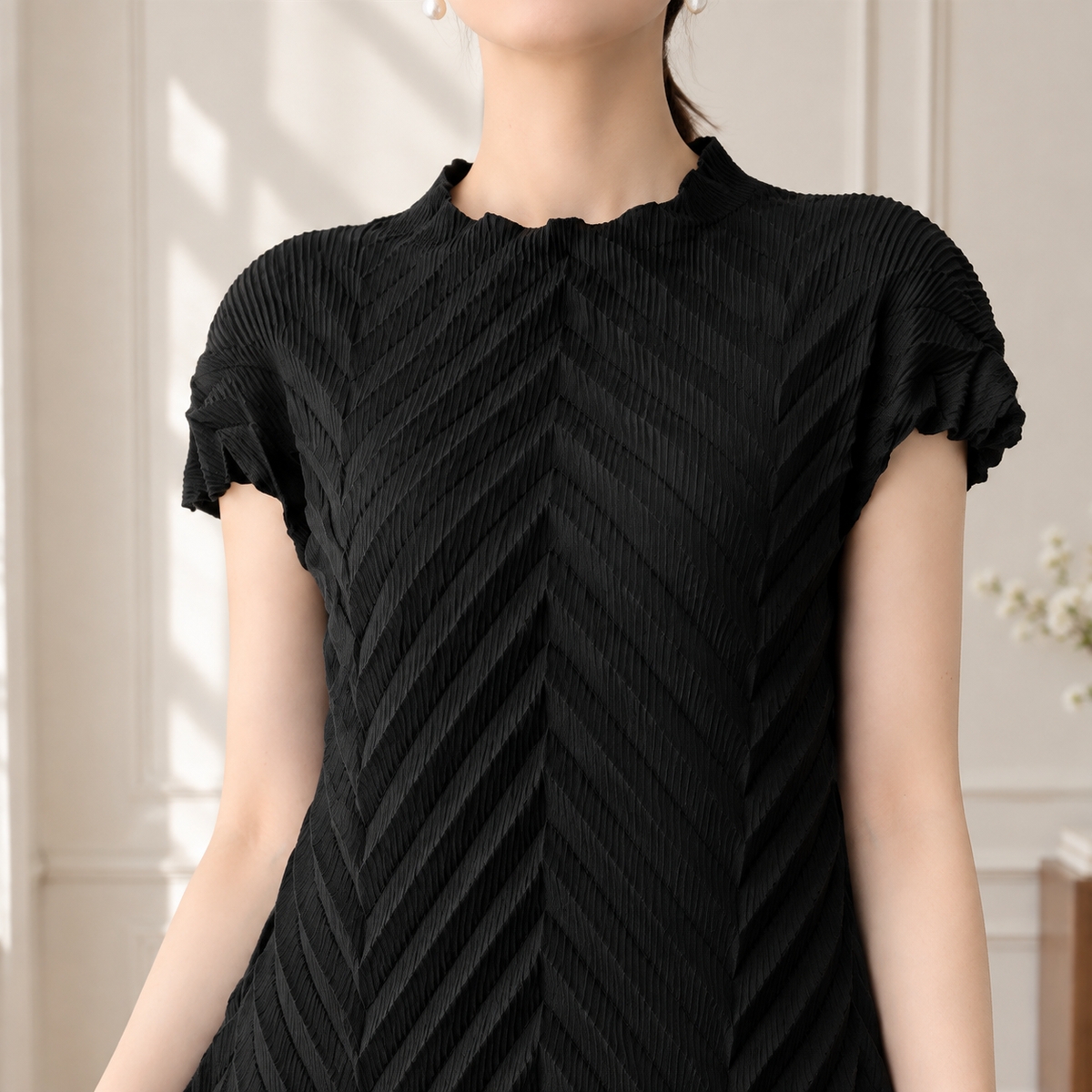 Cerys-Elise Chevron Dress - Women's Pleated Midi Dress