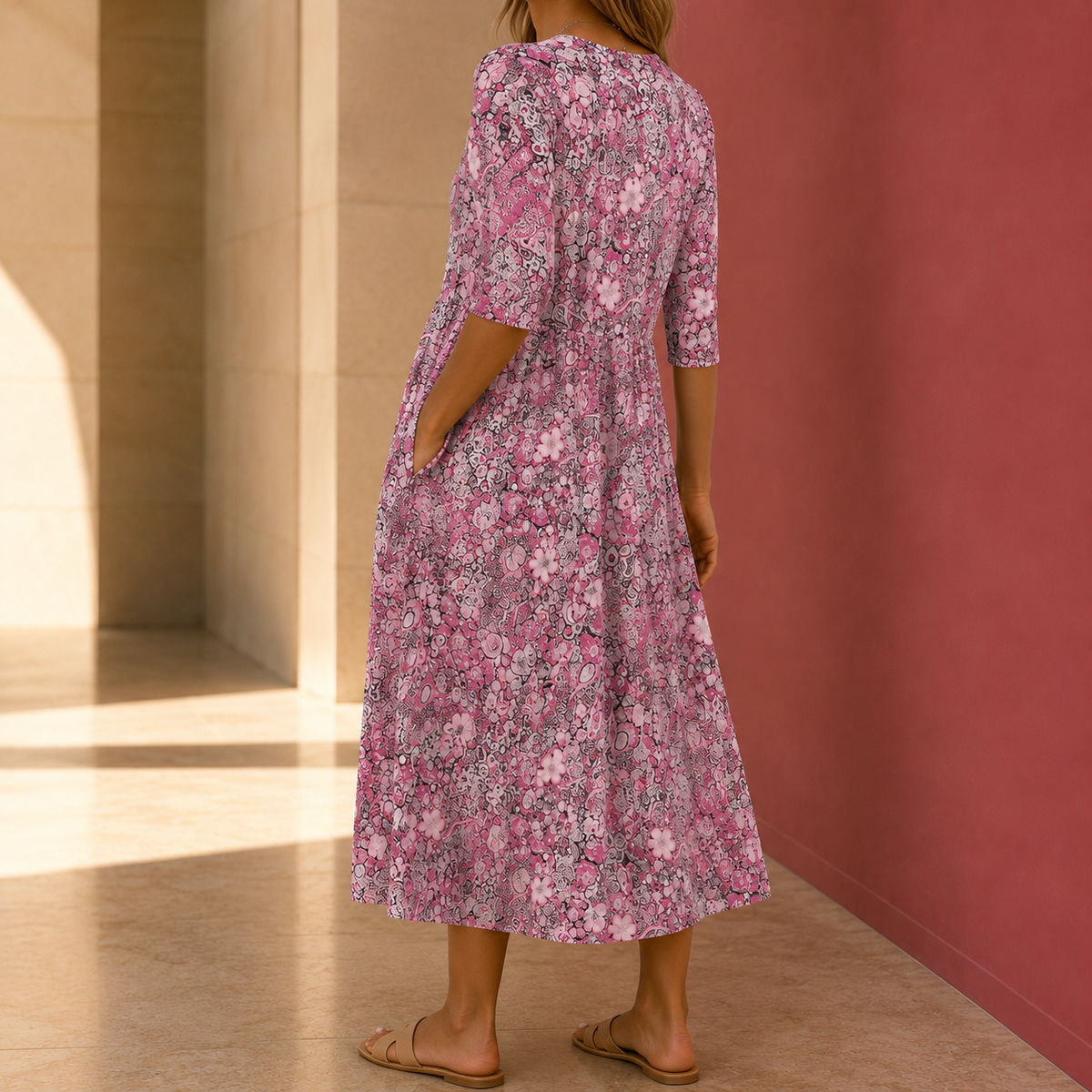 Nadia-Claire Printed Midi Dress - Women's V-Neck Dress