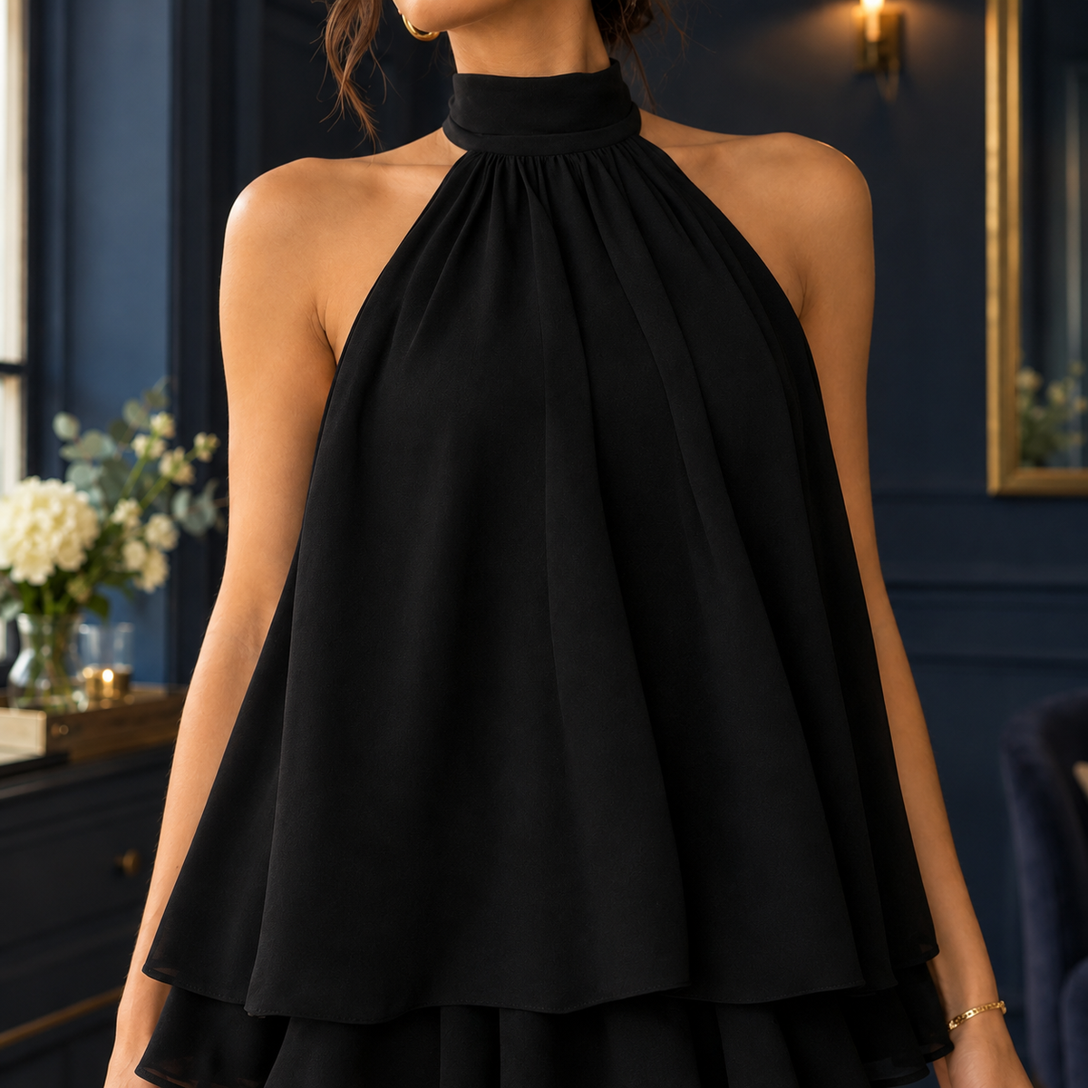 Nicole Halter Mini Dress - Women's Tiered Party Dress