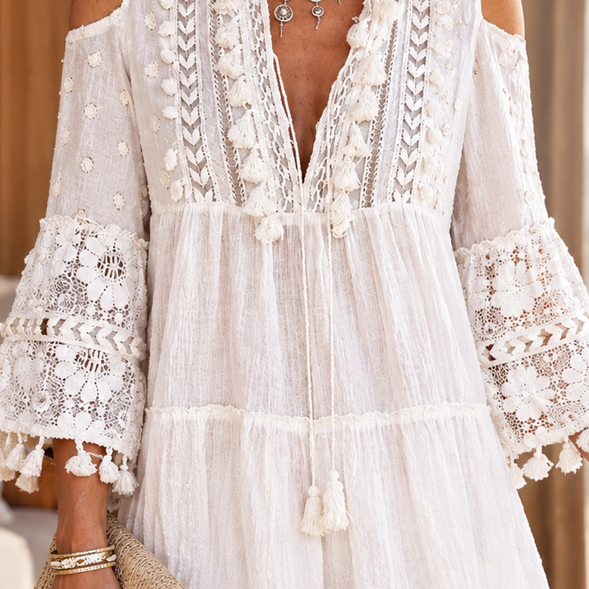 Lola-Skye Cold Shoulder Dress - Women's Bell Sleeve Dress