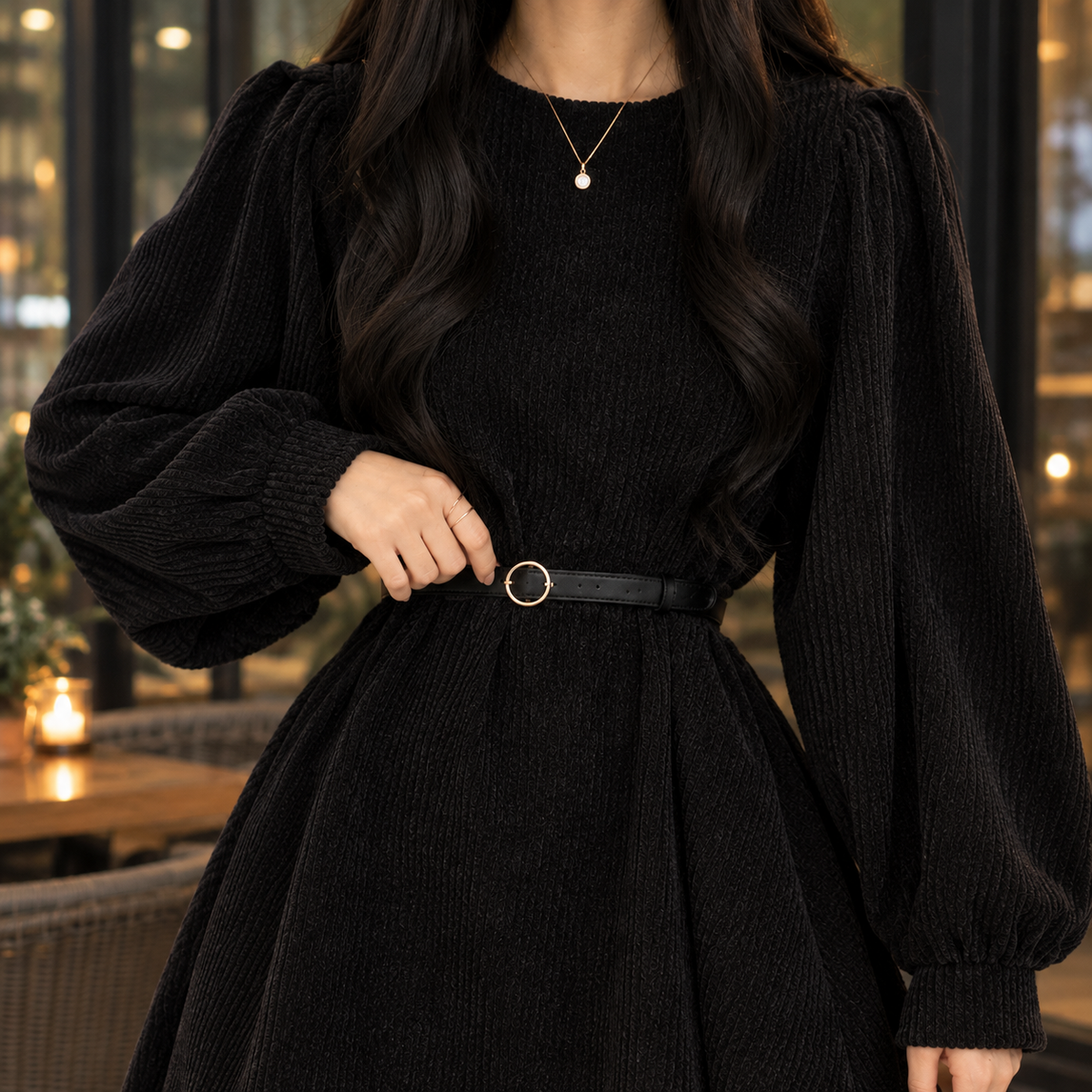 Halcyon-Eve A-Line Dress - Women's Corduroy Mini Dress